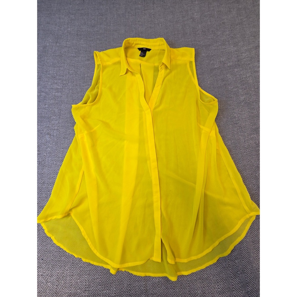 H&M Blouse Top Womens Size 14 Yellow Chiffon Lightweight High Low Lem Sleeveless